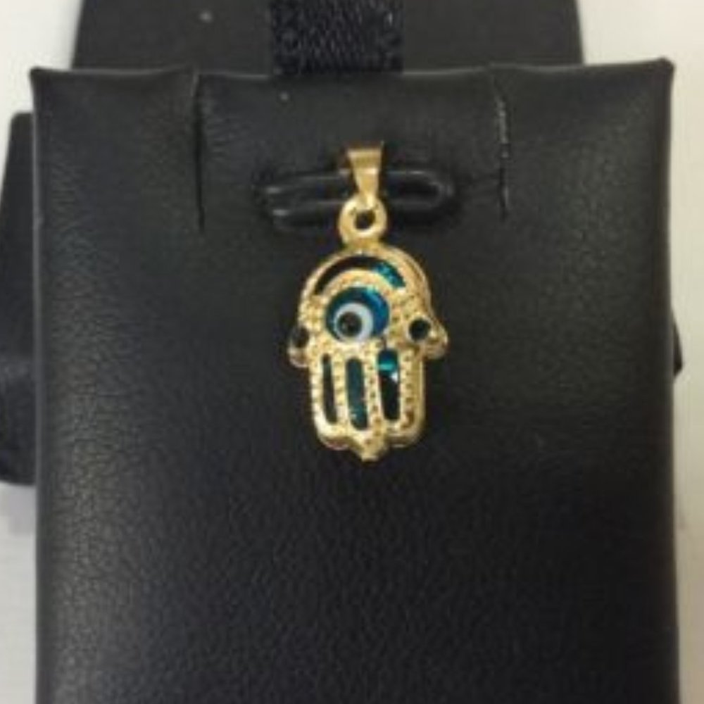 14k Real Yellow Gold Hamsa Evil Eye protect charm